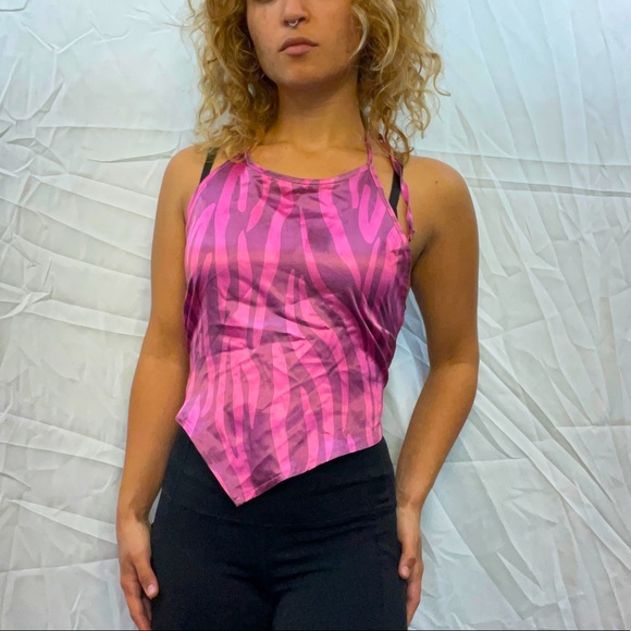 Zebra print tie silk material halter top 🦓 💓🌸 - Picture 1 of 5